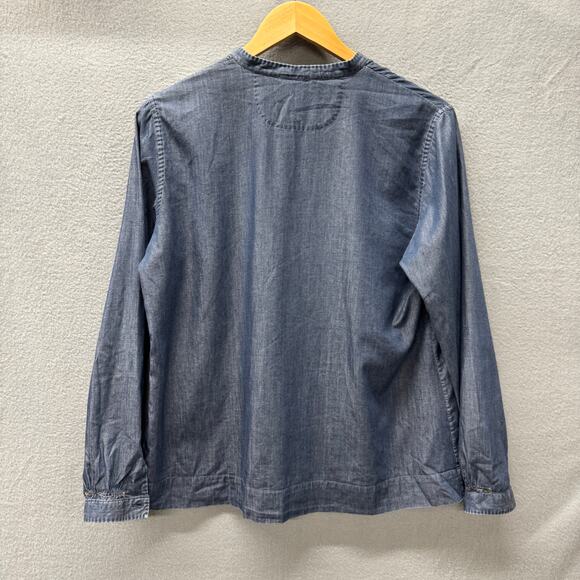 Le Sarte Pettegole Blouse Womens IT46 US Large Blue Chambray V-Neck Coastal - Picture 5 of 9